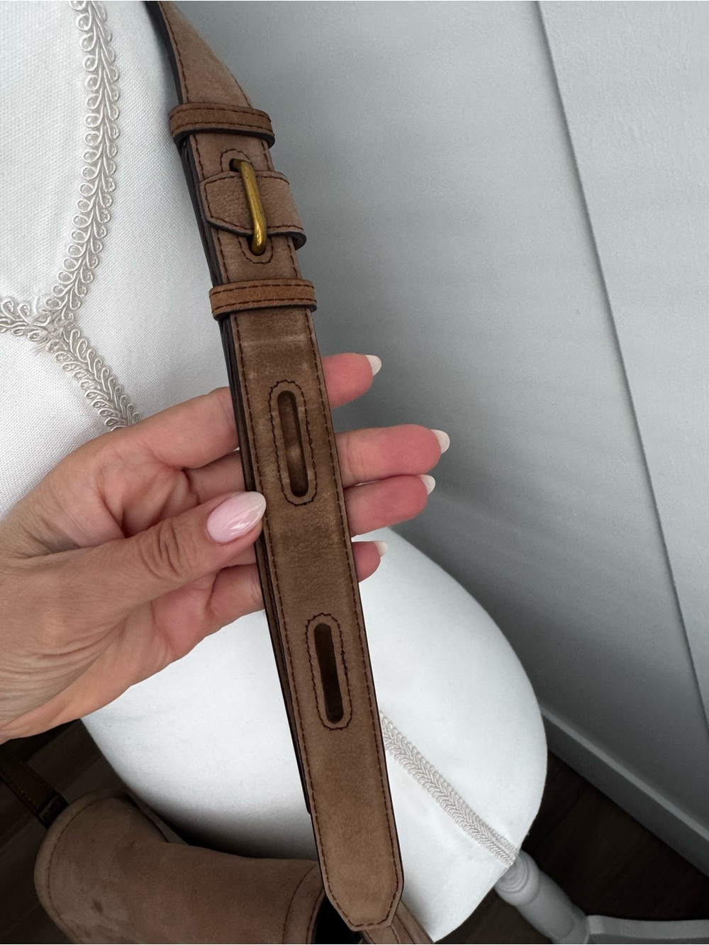 Tory Burch Tan Suede Saddle Crossbody with Gold Ring - Picture 4 of 8
